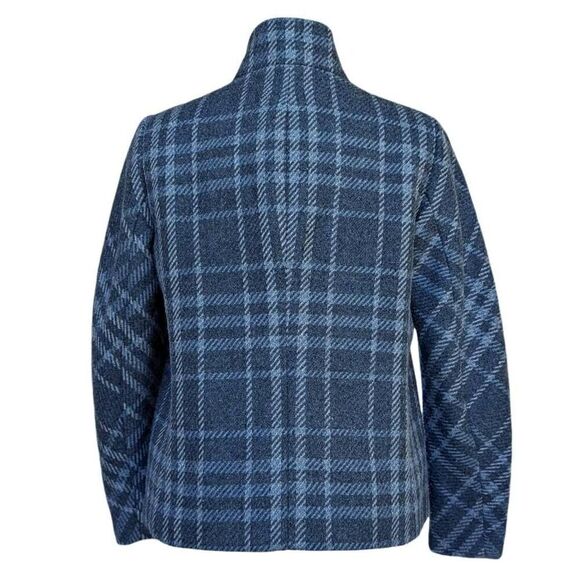 Talbots Blue Gray Plaid Blazer Coat Jacket Wool Pockets Mock Neck Snaps Size 6 - Picture 7 of 9